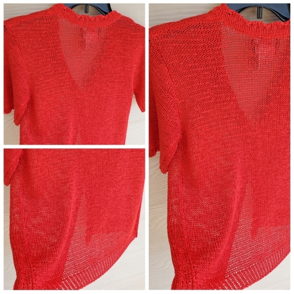 Sag Harbor Vintage Y2K Aesthetic Open-weave Crochet Cropped Red Summer Cardigan - Picture 14 of 15